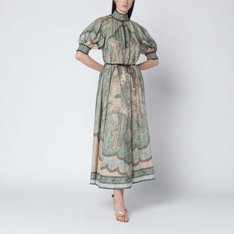 Zimmermann Wanderlust Billow Dress With Tapestry Print In Green