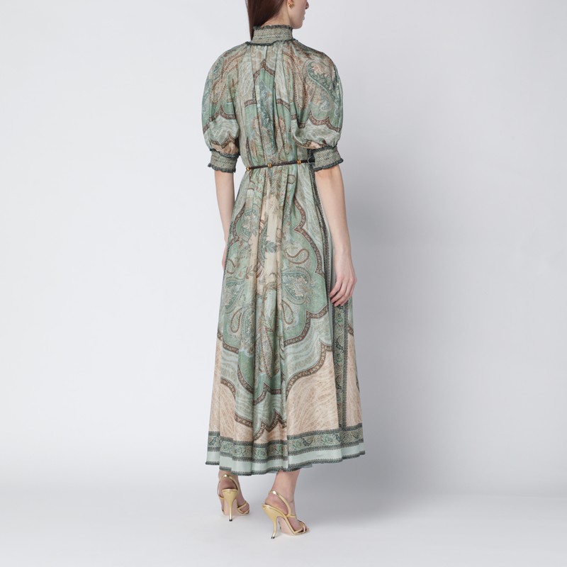 Zimmermann Wanderlust Billow Dress With Tapestry Print In Green