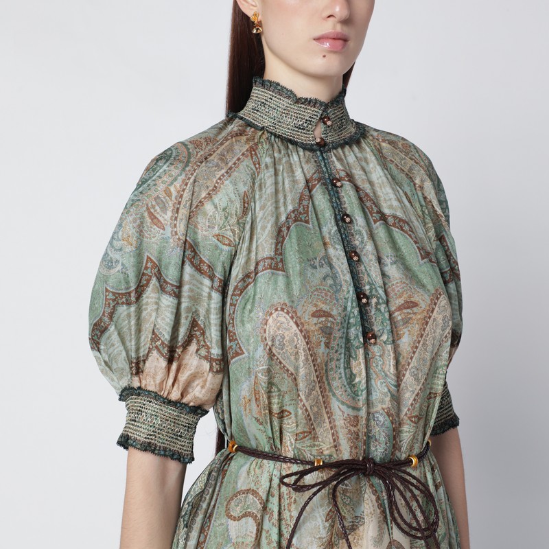 Zimmermann Wanderlust Billow Dress With Tapestry Print In Green