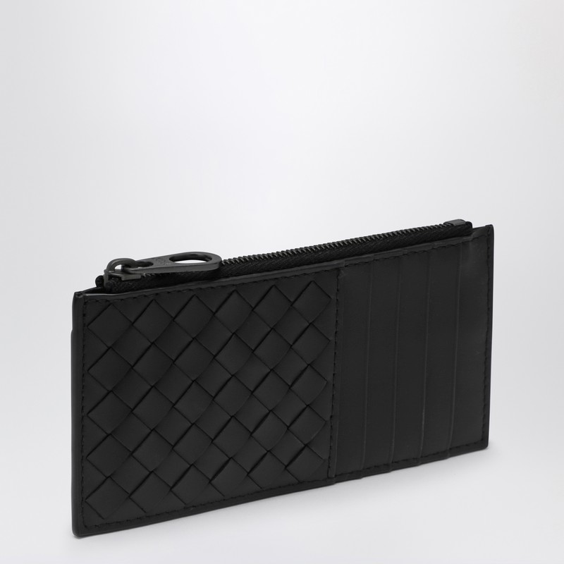 Bottega Veneta Card Holder With Black Intrecciato Zipper In Black