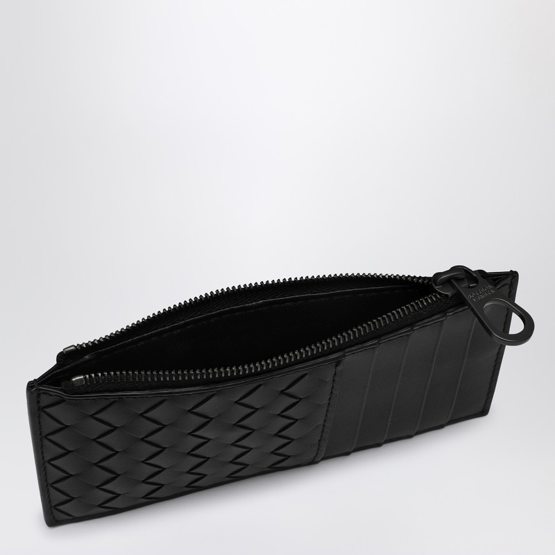 Bottega Veneta Card Holder With Black Intrecciato Zipper In Black
