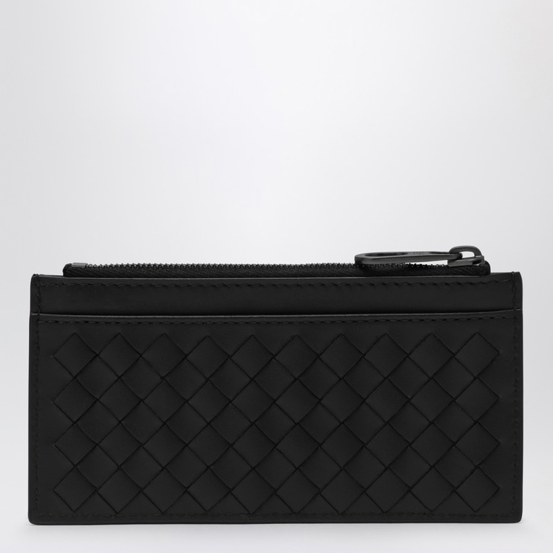 Bottega Veneta Card Holder With Black Intrecciato Zipper In Black
