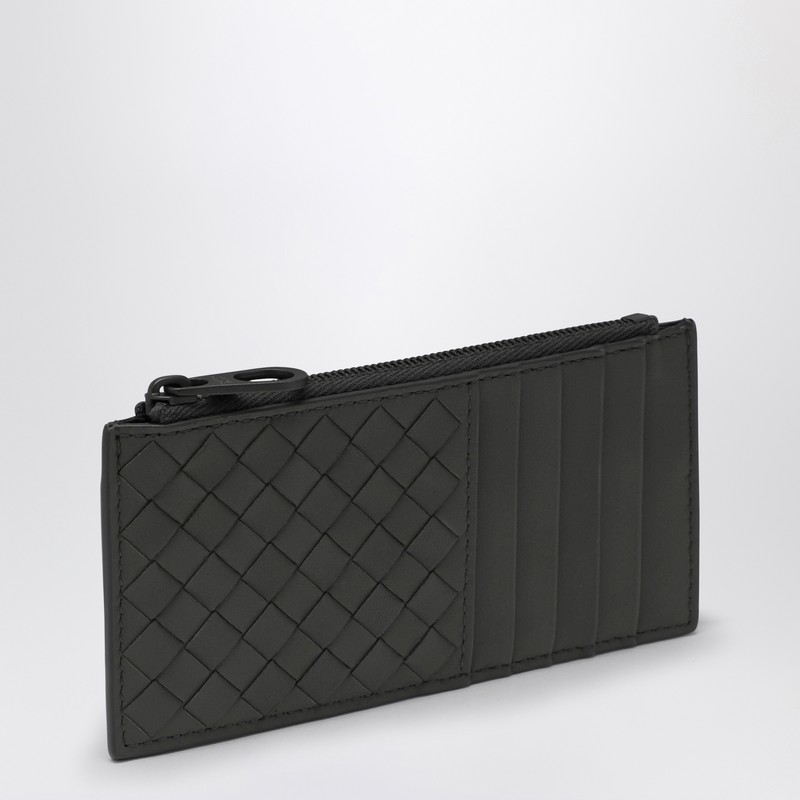 Bottega Veneta Card Holder With Black Intrecciato Zipper In Grey