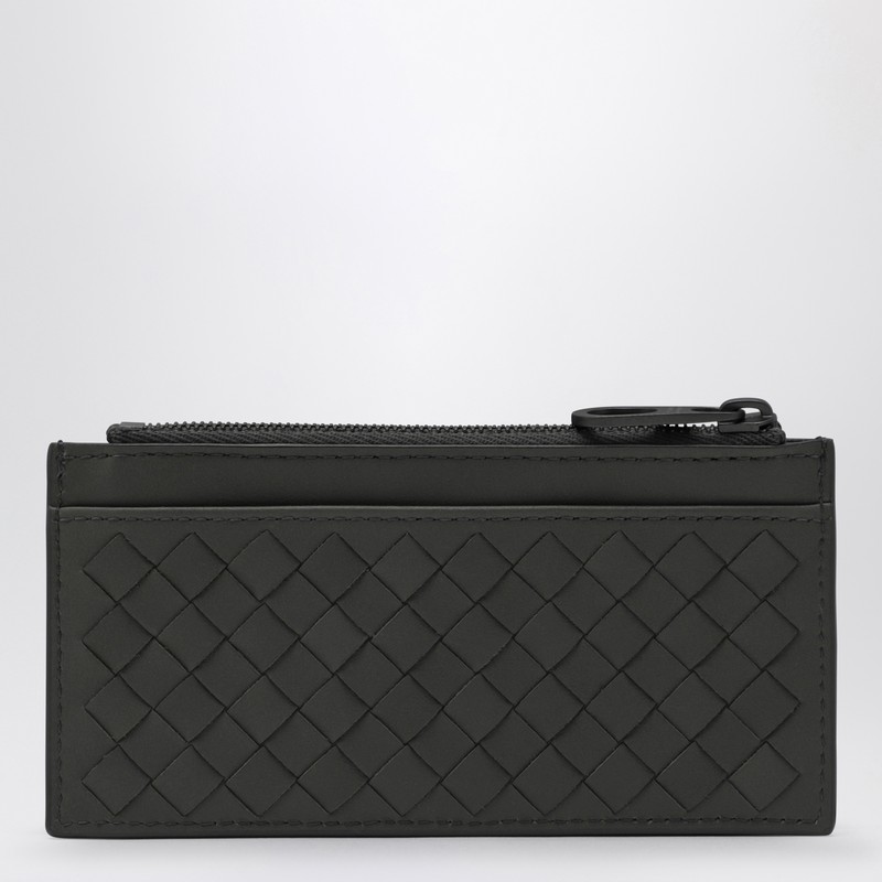 Bottega Veneta Card Holder With Black Intrecciato Zipper In Grey