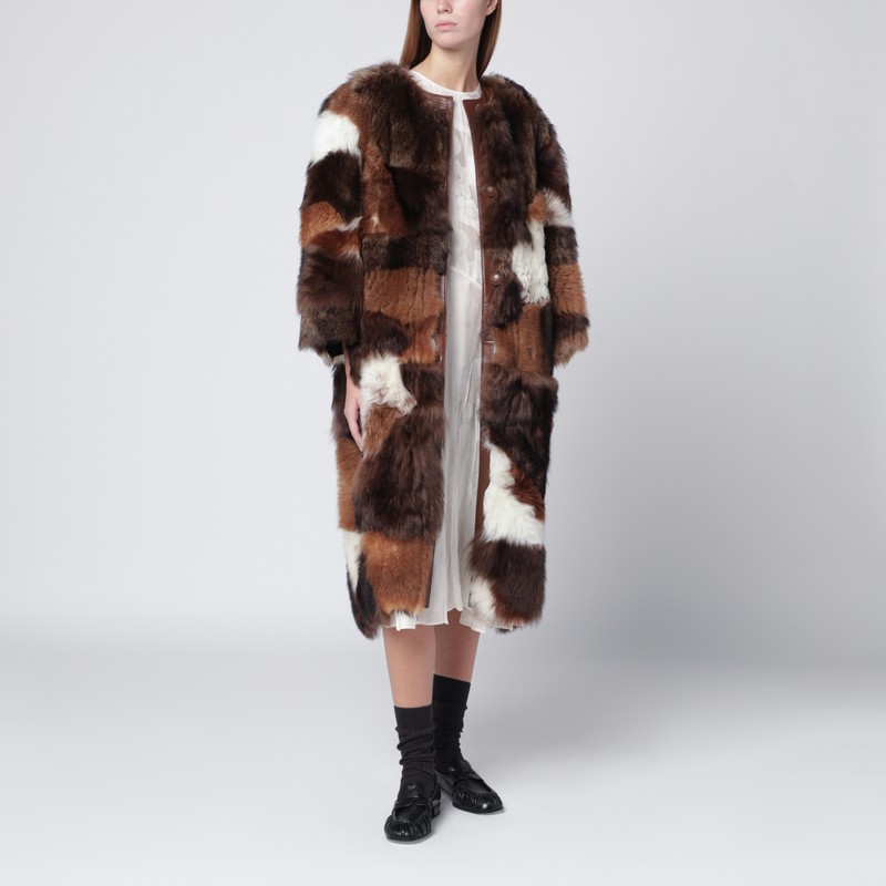 Patchwork shearling coat