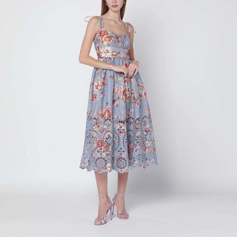 Zimmermann Floral-print Linen Midi Dress In Multi