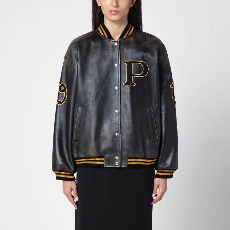 Leather bomber Vintage black with patch