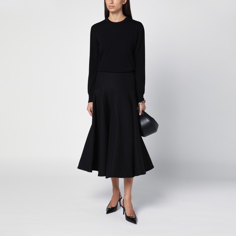 Valentino Flared Wool-silk Crepe Midi Skirt In Black