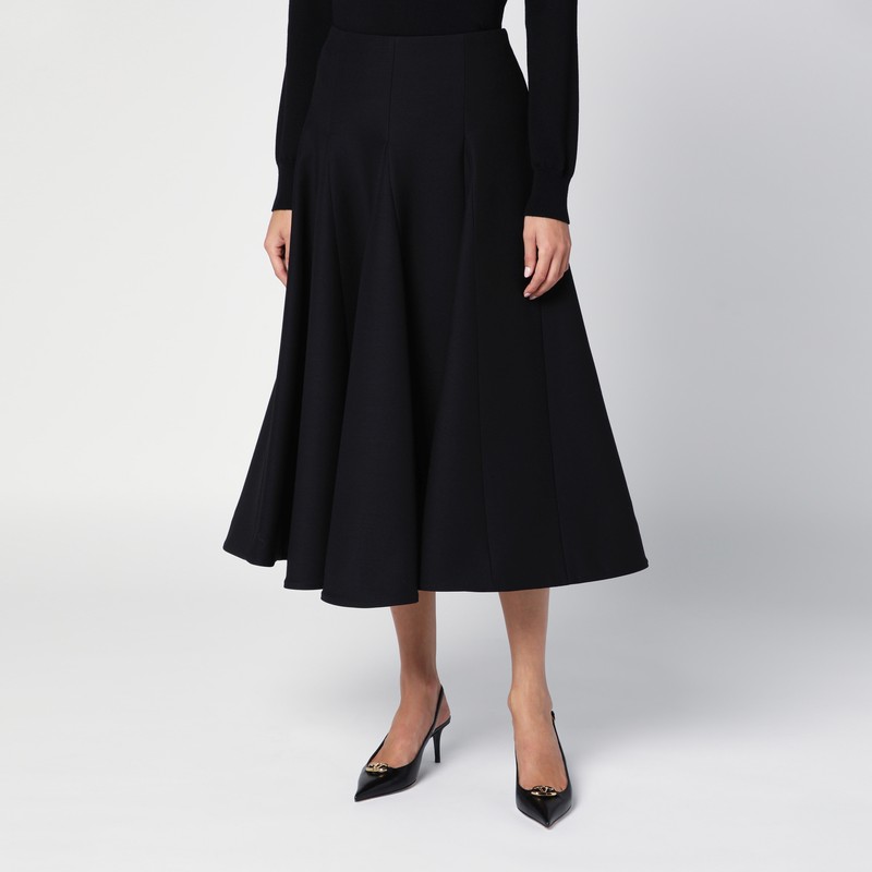Valentino Flared Wool-silk Crepe Midi Skirt In Black