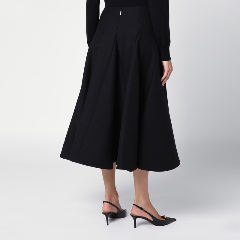 Valentino Flared Wool-silk Crepe Midi Skirt In Black