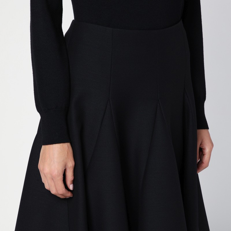 Valentino Flared Wool-silk Crepe Midi Skirt In Black