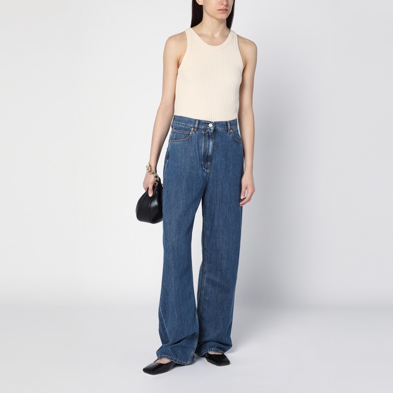 Valentino Wide- Leg Jeans In Medium Blue Denim