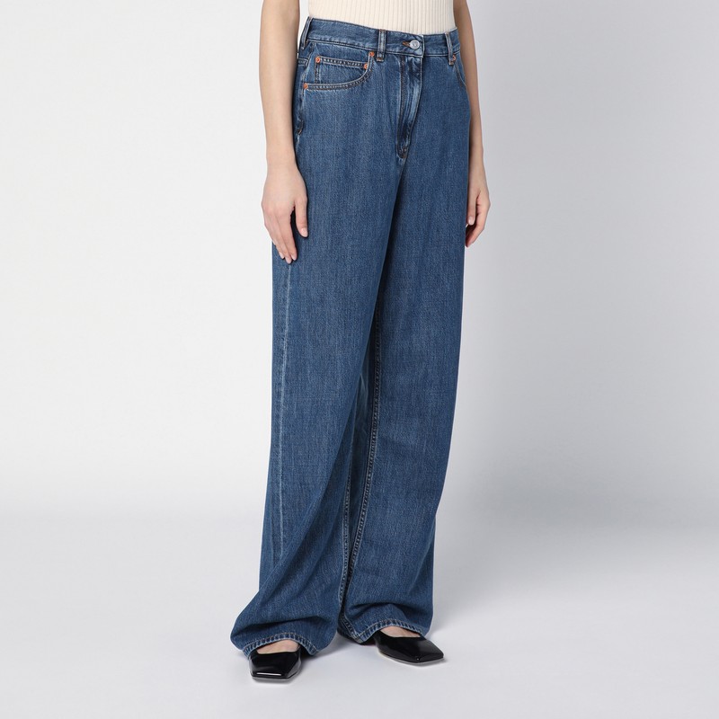 Valentino Wide- Leg Jeans In Medium Blue Denim