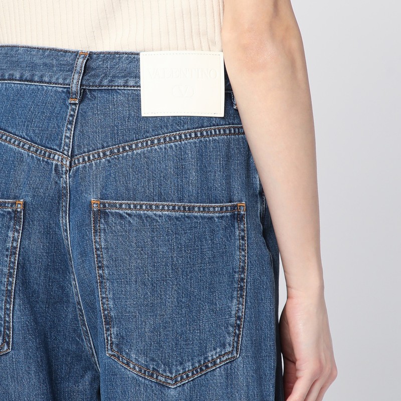 Valentino Wide- Leg Jeans In Medium Blue Denim