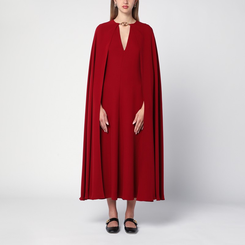 Red silk dress with Vlogo