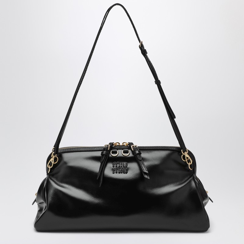 Black glossy leather bag