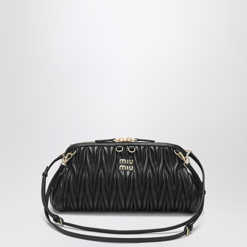 Black matelassé nappa leather clutch
