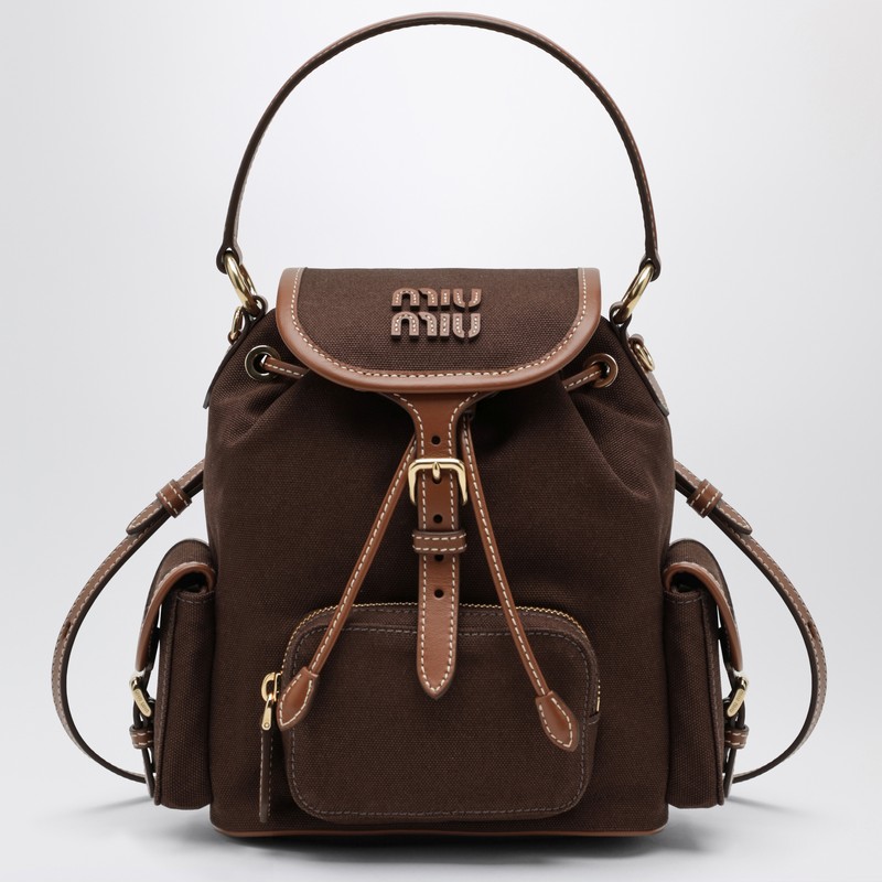 Backpack in hemp and leather cacao/brandy