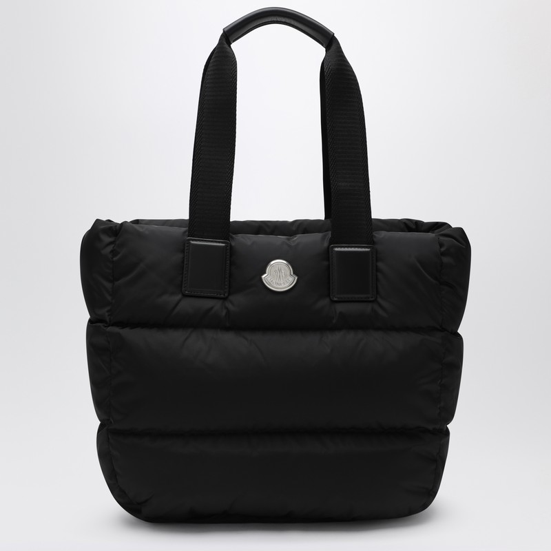 Moncler Puffy Black Tote Bag With Top Zip And Dual Handles In Black