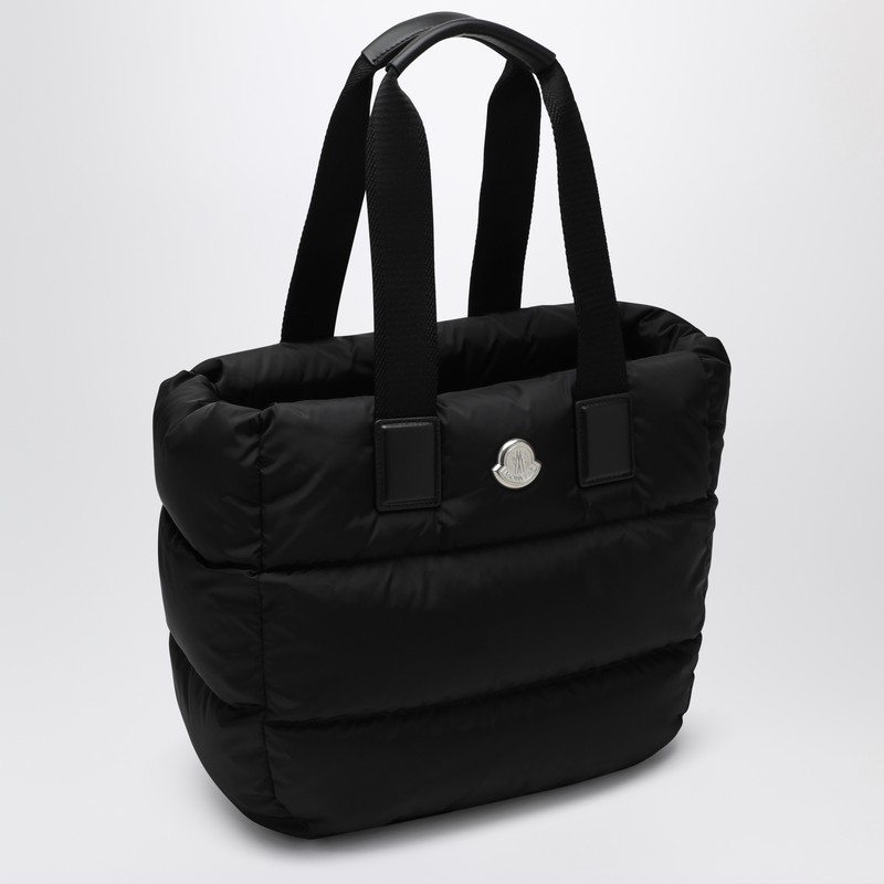 Moncler Puffy Black Tote Bag With Top Zip And Dual Handles In Black