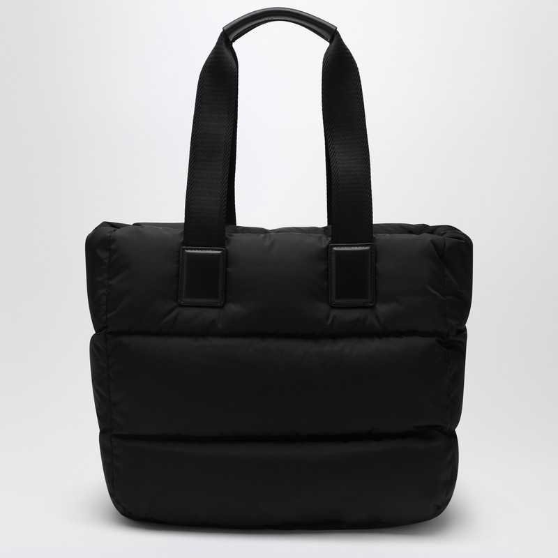 Moncler Puffy Black Tote Bag With Top Zip And Dual Handles In Black