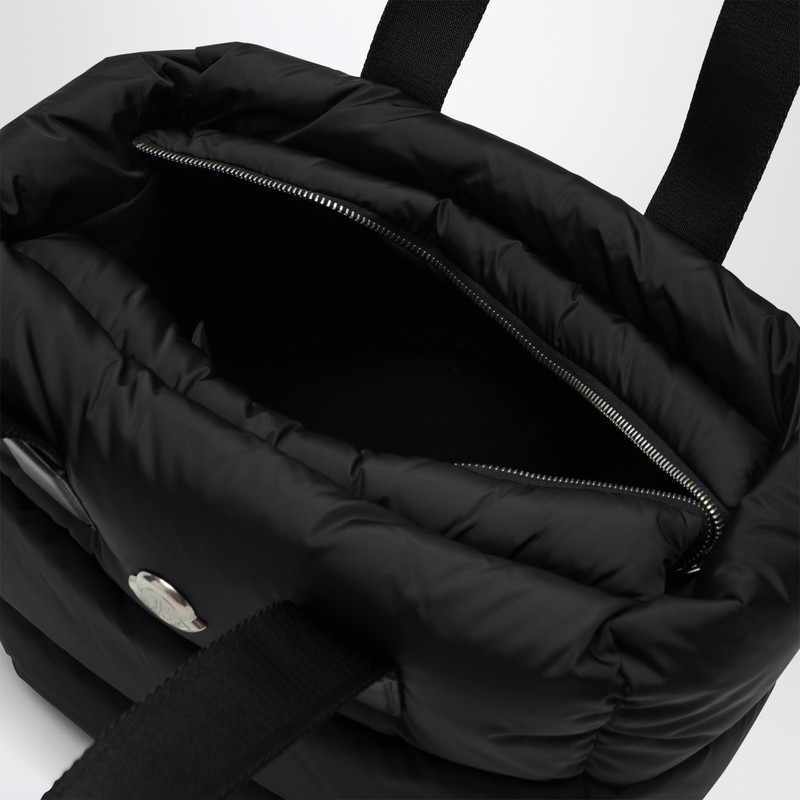 Moncler Puffy Black Tote Bag With Top Zip And Dual Handles In Black