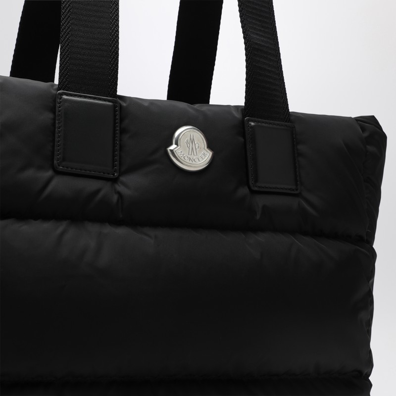 Moncler Puffy Black Tote Bag With Top Zip And Dual Handles In Black