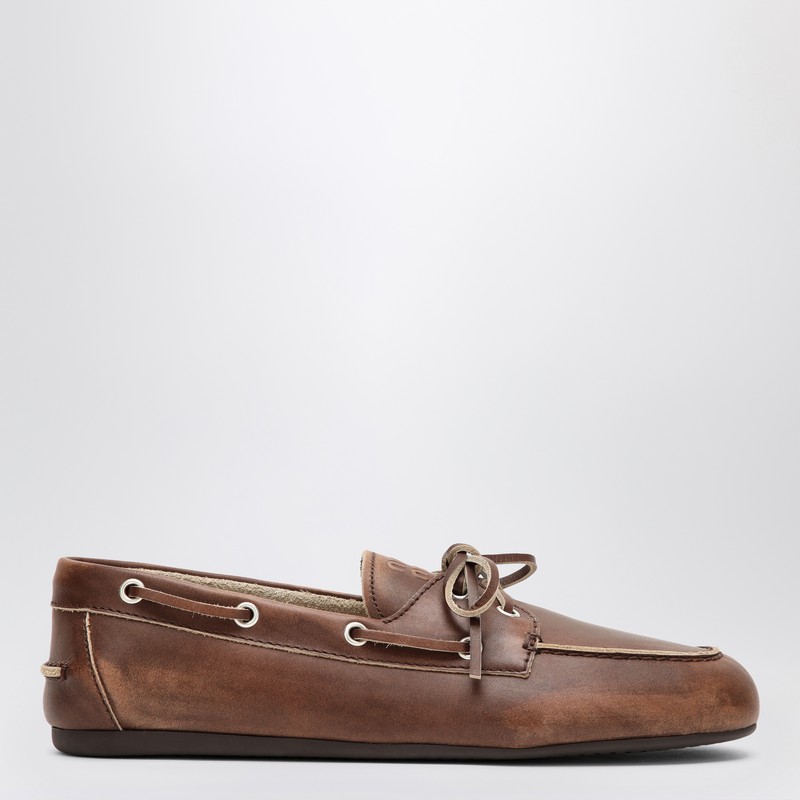 Burnt brown moccasin in vintage effect leather