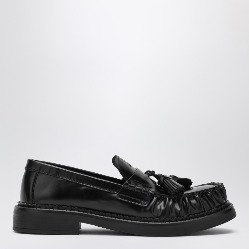 Black brushed leather loafers with tassels