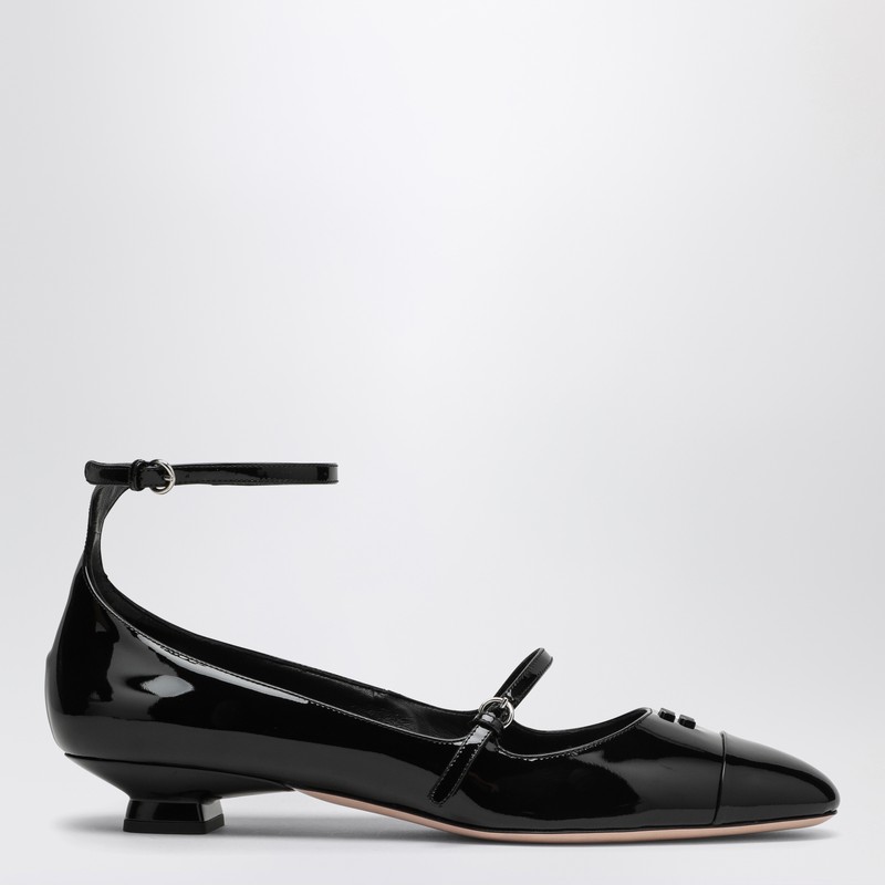 Black patent leather décolleté with logo
