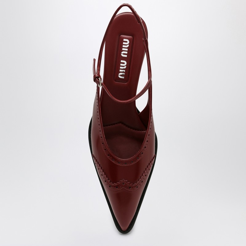 Miu Miu 35 Brogue Slingback Pumps In Brushed Leather In Bordeaux