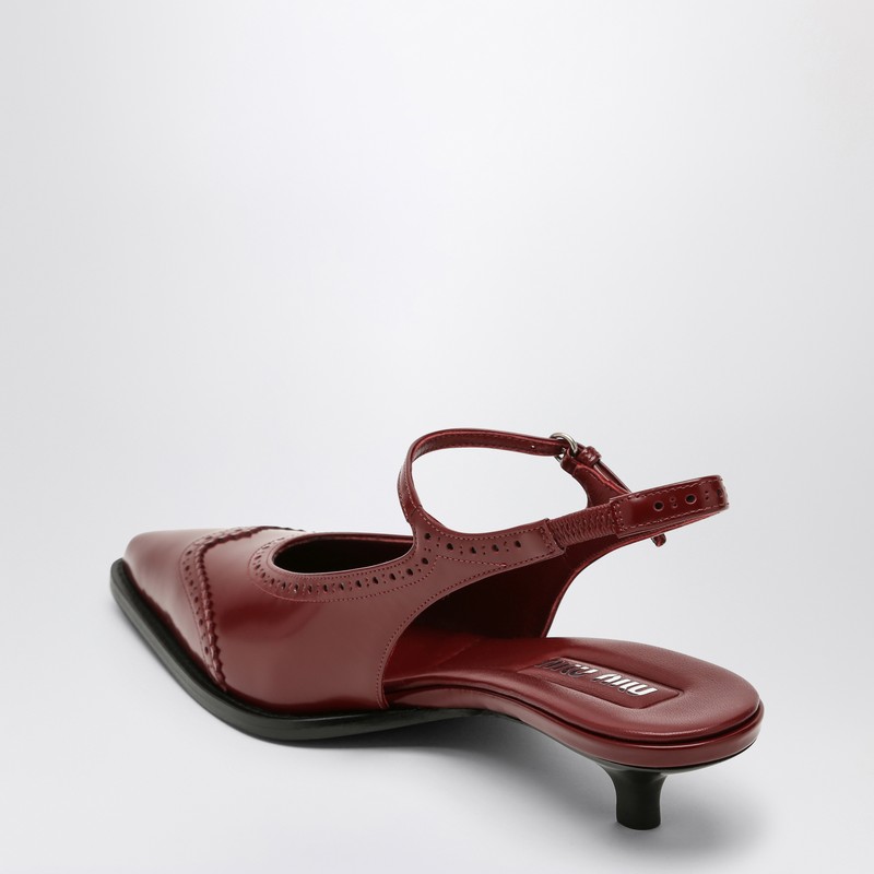 Miu Miu 35 Brogue Slingback Pumps In Brushed Leather In Bordeaux