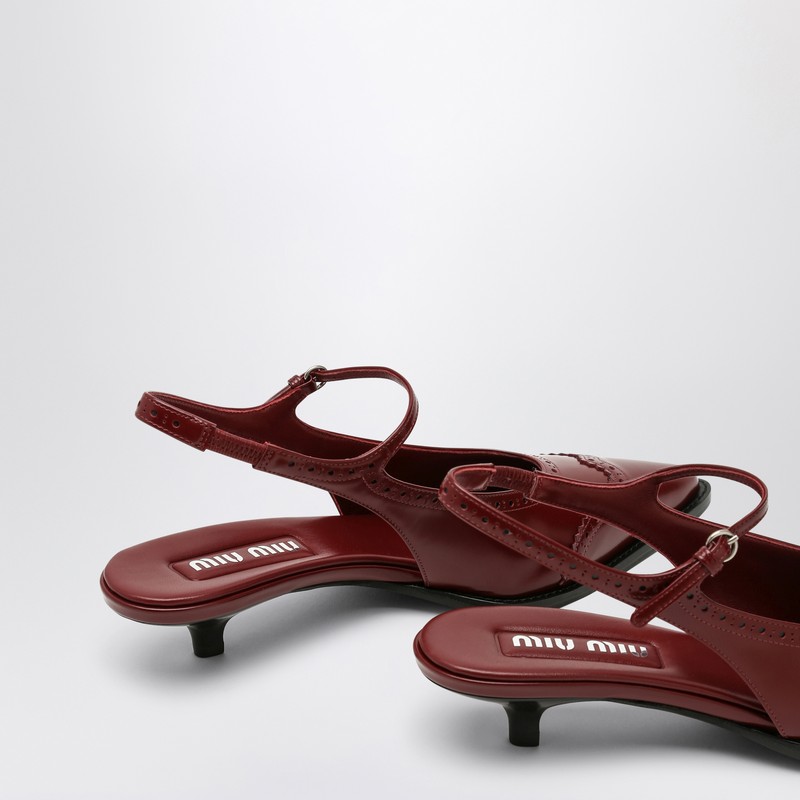 Miu Miu 35 Brogue Slingback Pumps In Brushed Leather In Bordeaux