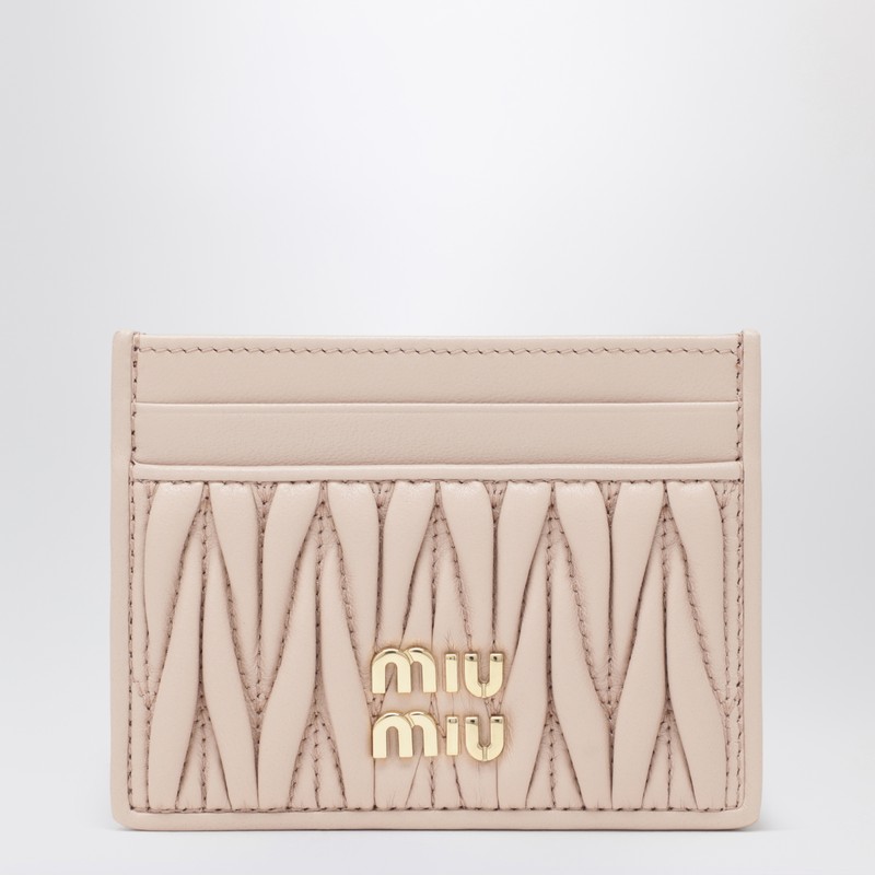 Powder pink matelassé nappa leather card holder