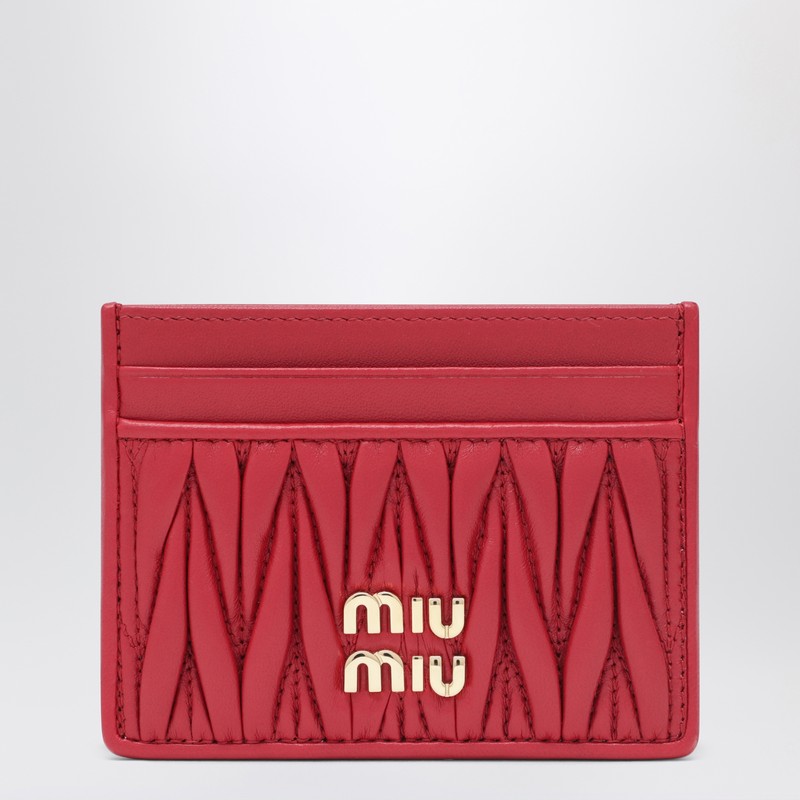Red matelassé nappa card holder