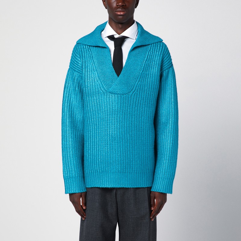 Valentino Garavani Turquoise Silk Blend Sweater In Light Blue