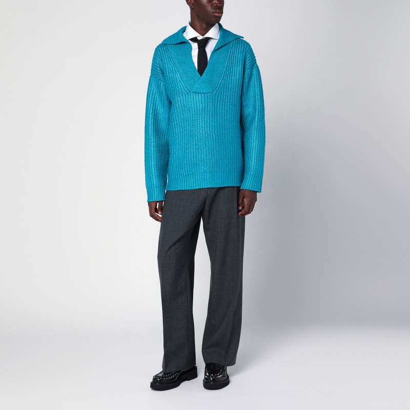 Valentino Garavani Turquoise Silk Blend Sweater In Light Blue
