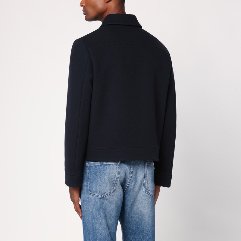 Shop Valentino Navy Blue Wool Zipped Jacket