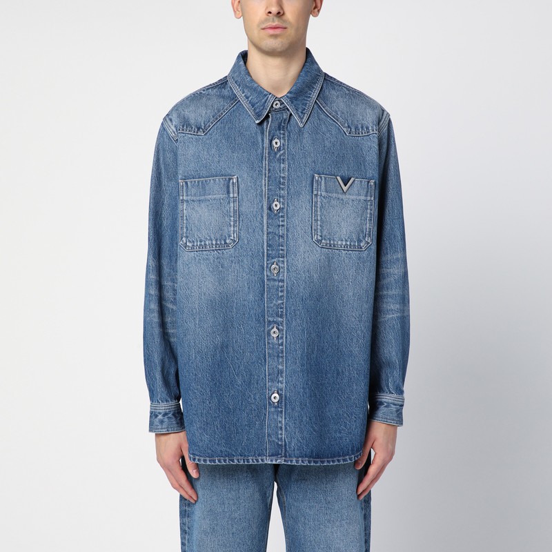 Valentino Blue Denim Shirt With V Detail