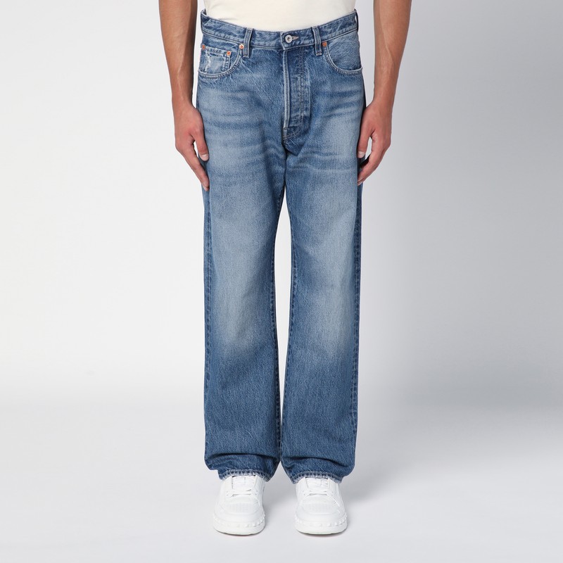 Blue washed-effect denim jeans