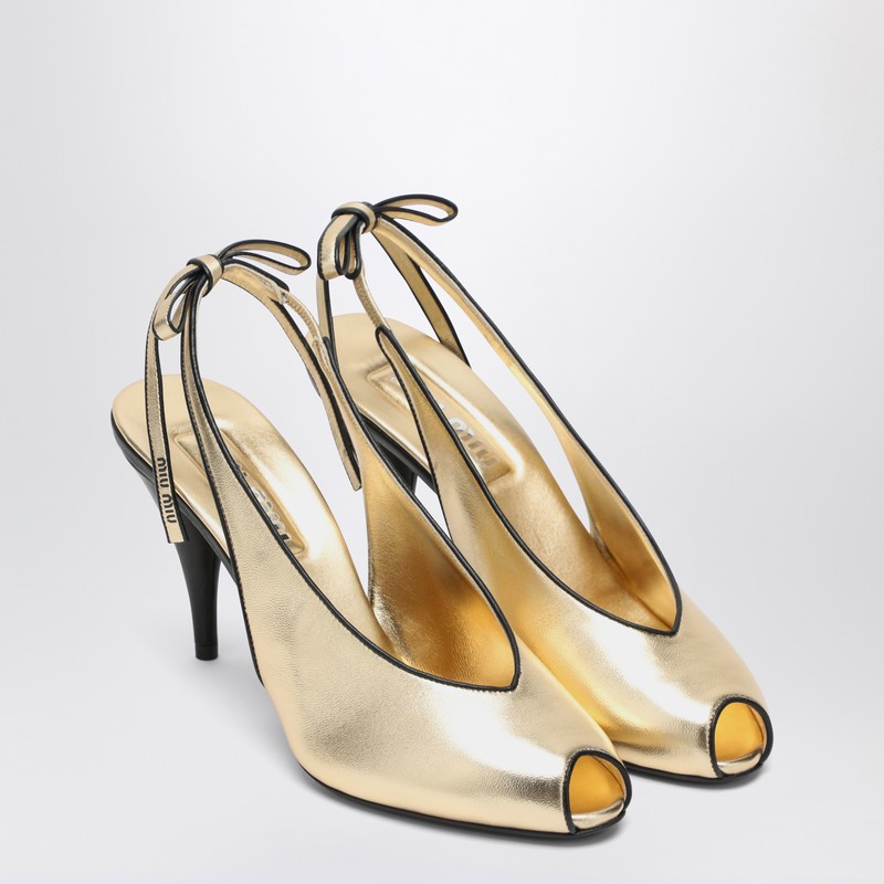 Miu Miu Slingback Pumps In Platinum-coloured Nappa Leather Women In Black