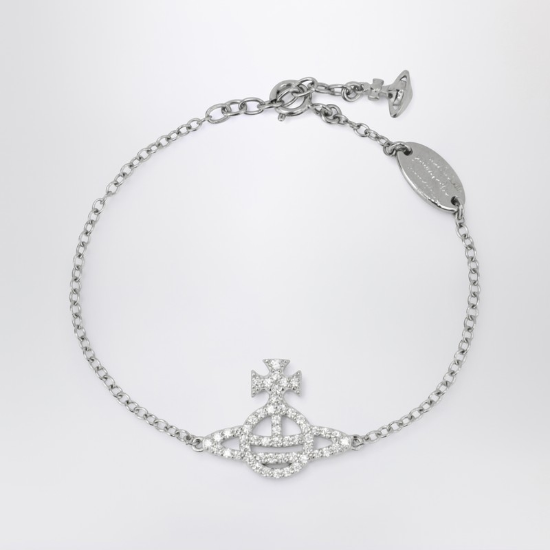 Vivienne Westwood Platinum Orb Logo Bracelet With Crystals In Metallic
