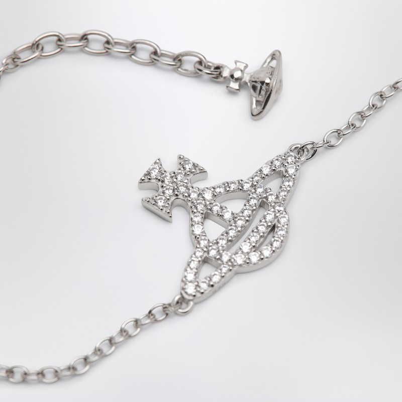 Vivienne Westwood Platinum Orb Logo Bracelet With Crystals In Metallic