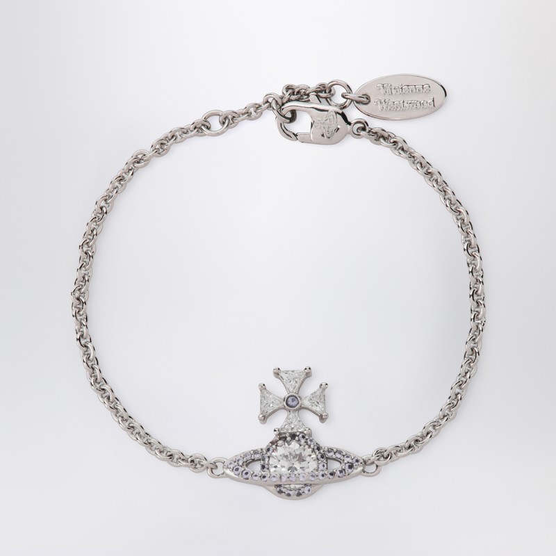 Vivienne Westwood Platinum Orb Logo Bracelet With Crystals In Metallic