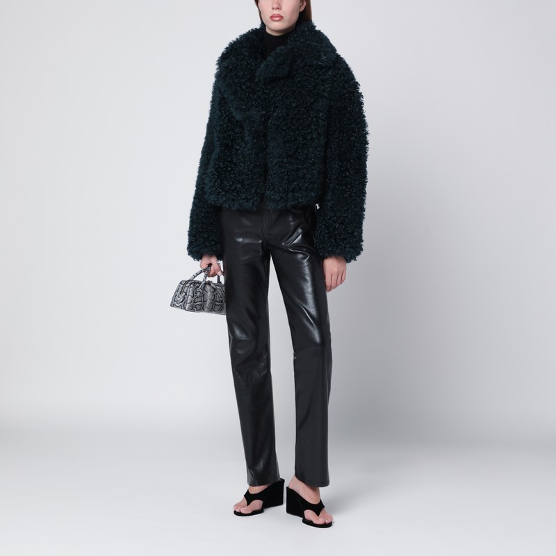 Stand Studio Petrol Green Short Faux-fur Jacket In Green