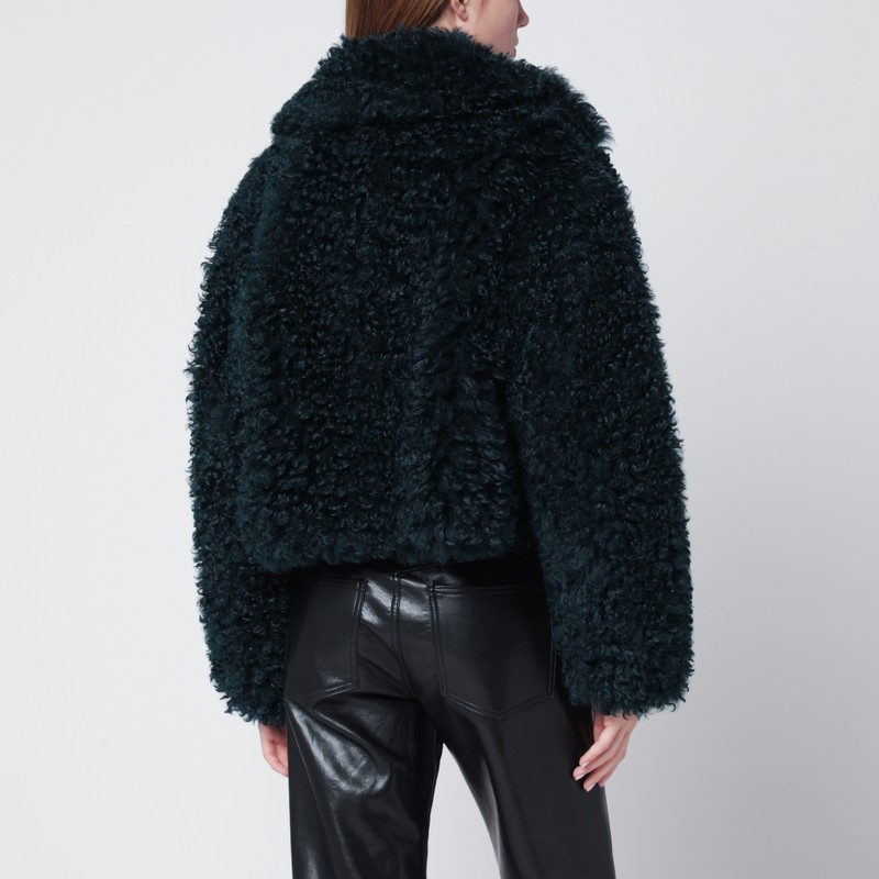 Stand Studio Petrol Green Short Faux-fur Jacket In Green