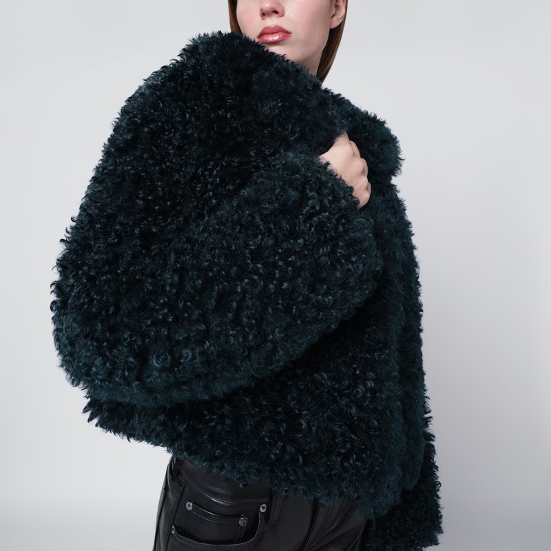 Stand Studio Petrol Green Short Faux-fur Jacket In Green