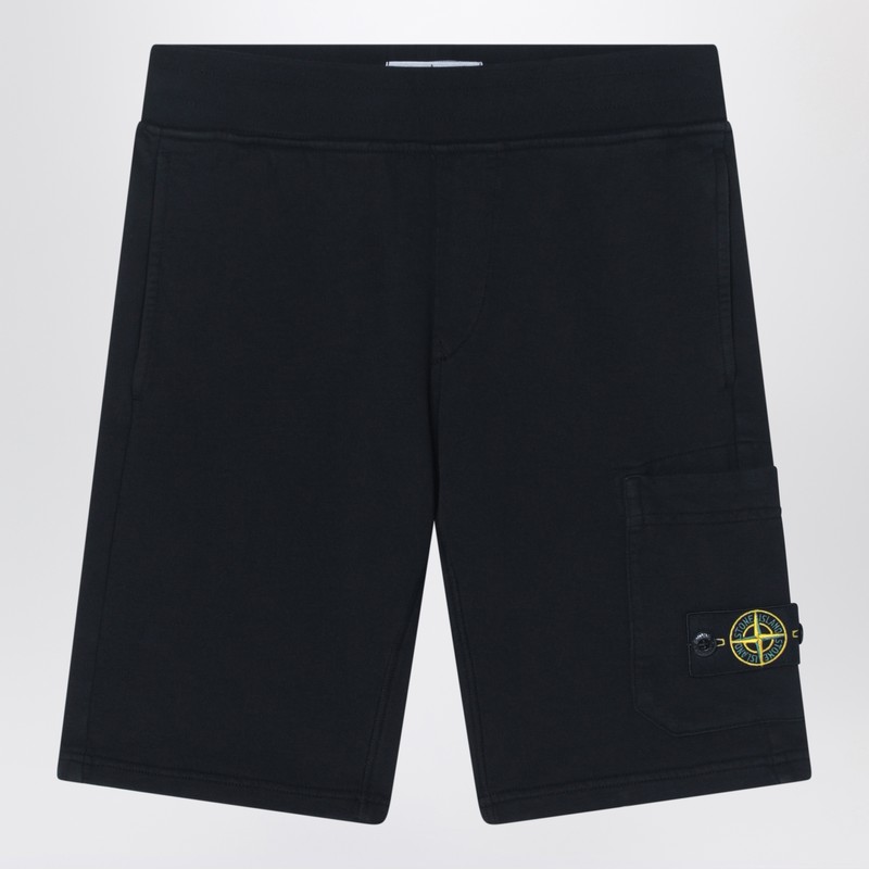 Stone Island Black Bermuda Shorts In Cotton In Black