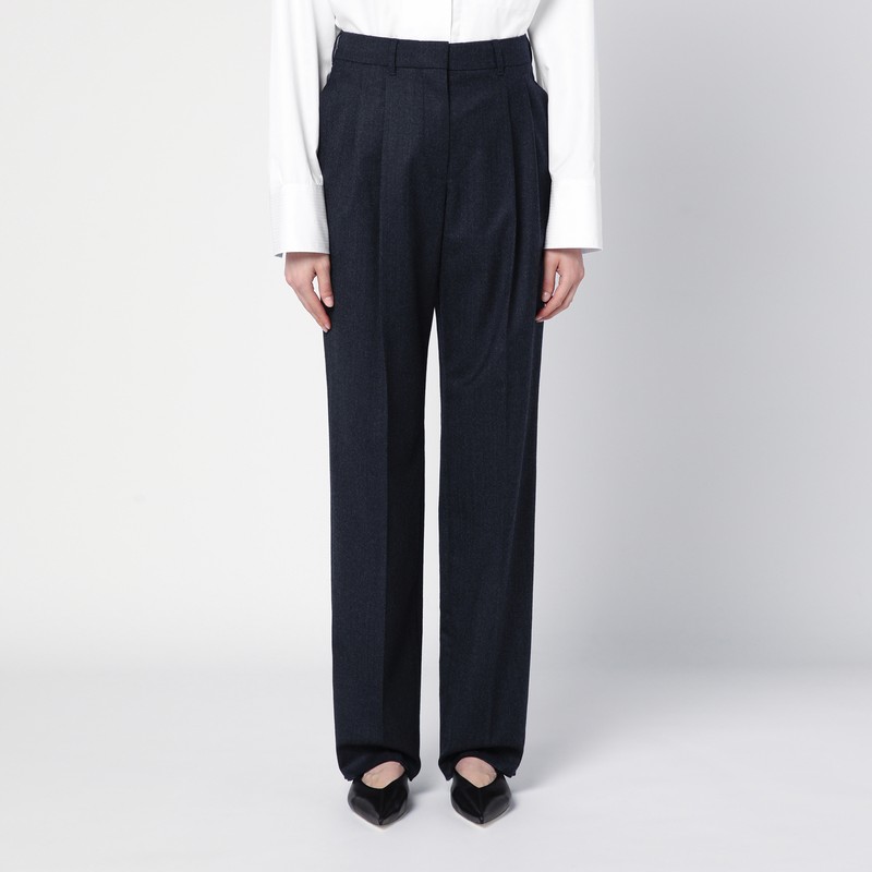 Navy wool pleated trousers