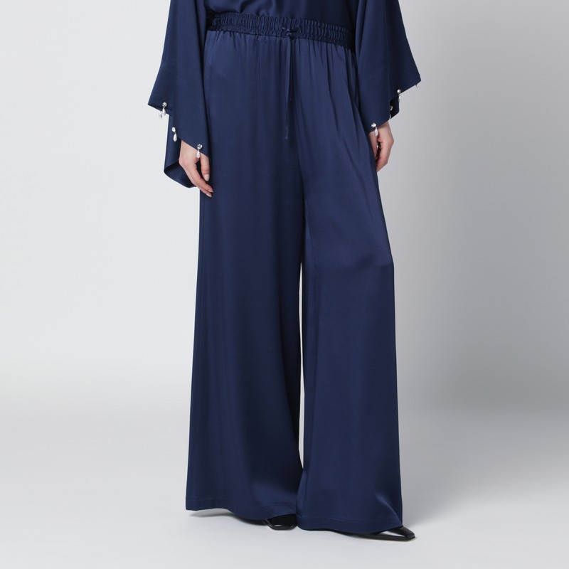 Navy blue oversized viscose satin trousers